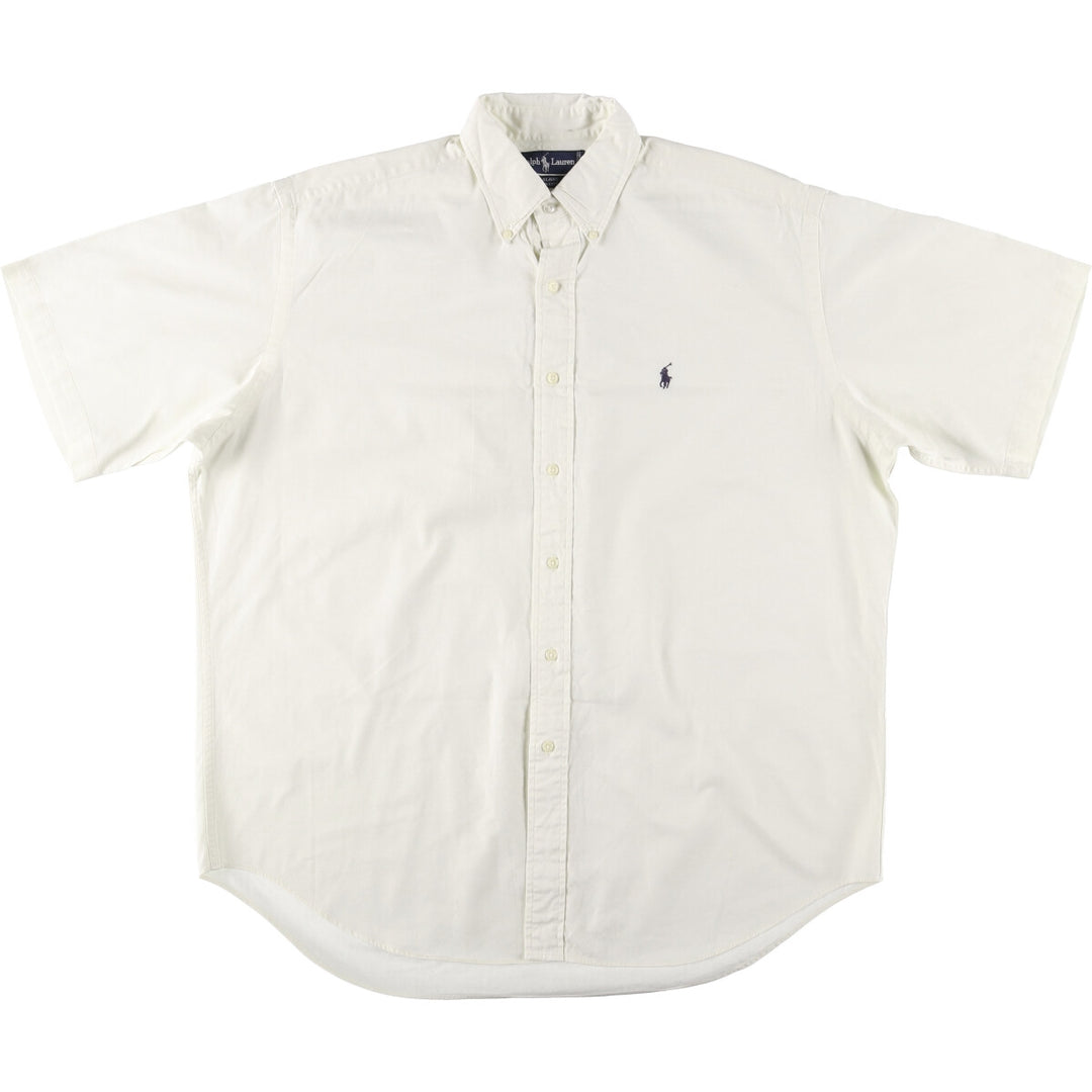 Ralph Lauren BLAIRE short sleeve button down shirt, men's size L cotton ivory Vintage Second Hand