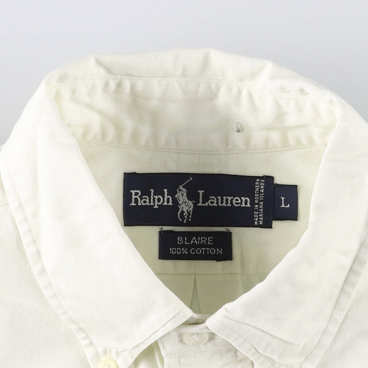 Ralph Lauren BLAIRE short sleeve button down shirt, men's size L cotton ivory Vintage Second Hand