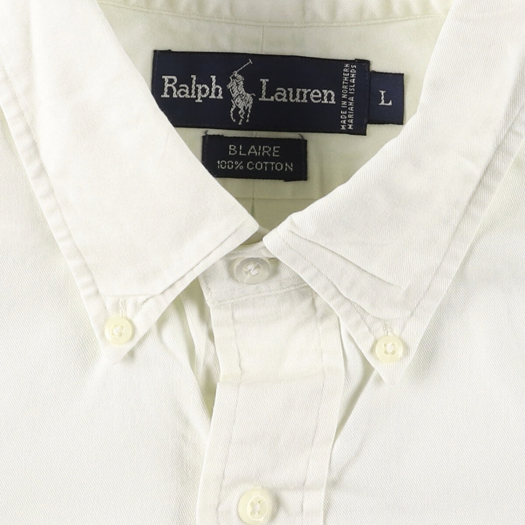 Ralph Lauren BLAIRE short sleeve button down shirt, men's size L cotton ivory Vintage Second Hand