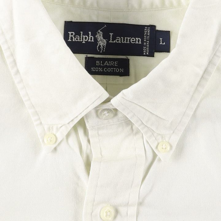 Ralph Lauren BLAIRE short sleeve button down shirt, men's size L cotton ivory Vintage Second Hand