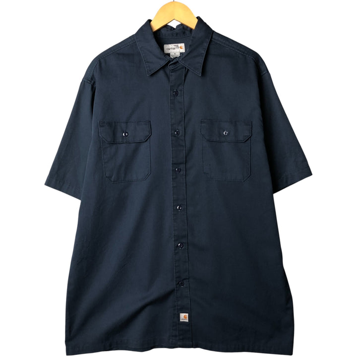 Carhartt short sleeve work shirt, men's XL size polyester navy blue type Vintage Second Hand