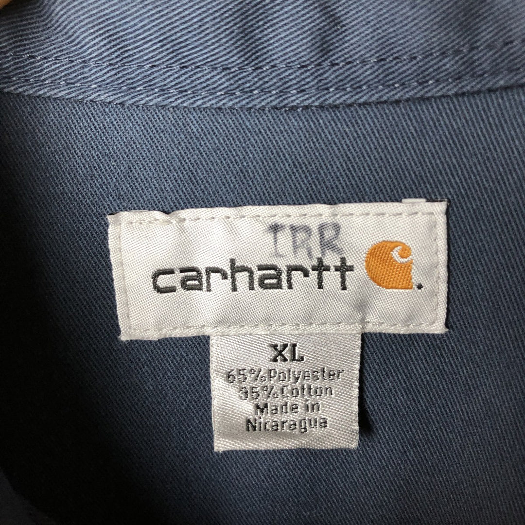 Carhartt short sleeve work shirt, men's XL size polyester navy blue type Vintage Second Hand