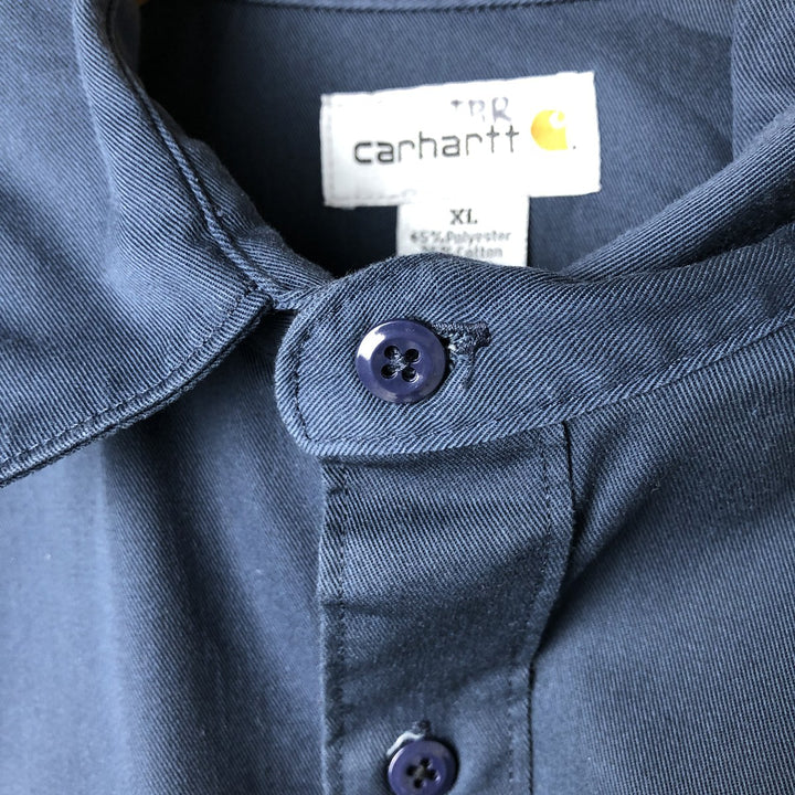 Carhartt short sleeve work shirt, men's XL size polyester navy blue type Vintage Second Hand