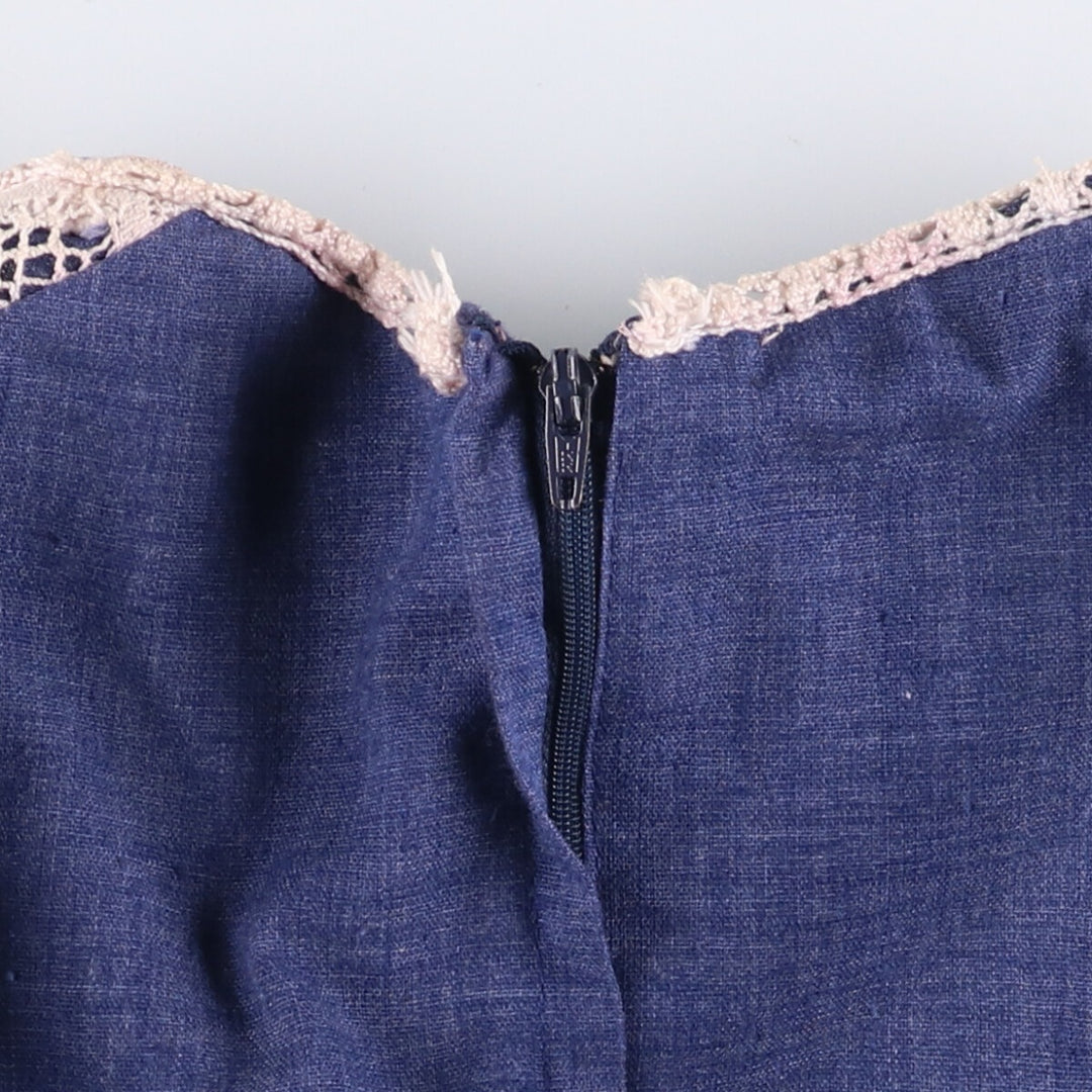 Vintage cutwork embroidered candy sleeve maxi dress, A-line length, made in the USA, size M. polyester blue type Vintage Second Hand