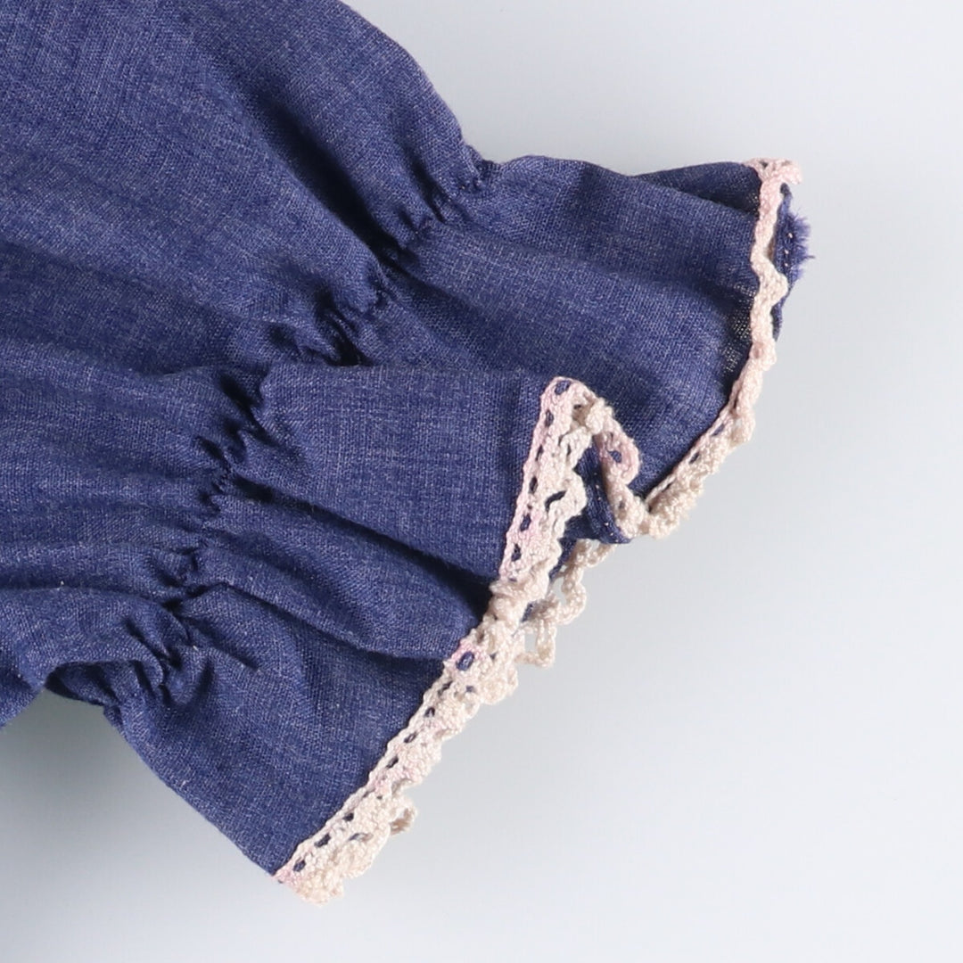 Vintage cutwork embroidered candy sleeve maxi dress, A-line length, made in the USA, size M. polyester blue type Vintage Second Hand