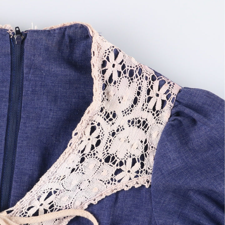 Vintage cutwork embroidered candy sleeve maxi dress, A-line length, made in the USA, size M. polyester blue type Vintage Second Hand