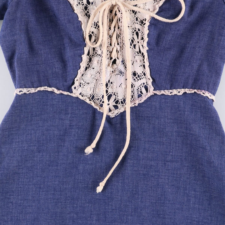 Vintage cutwork embroidered candy sleeve maxi dress, A-line length, made in the USA, size M. polyester blue type Vintage Second Hand