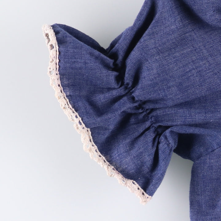 Vintage cutwork embroidered candy sleeve maxi dress, A-line length, made in the USA, size M. polyester blue type Vintage Second Hand