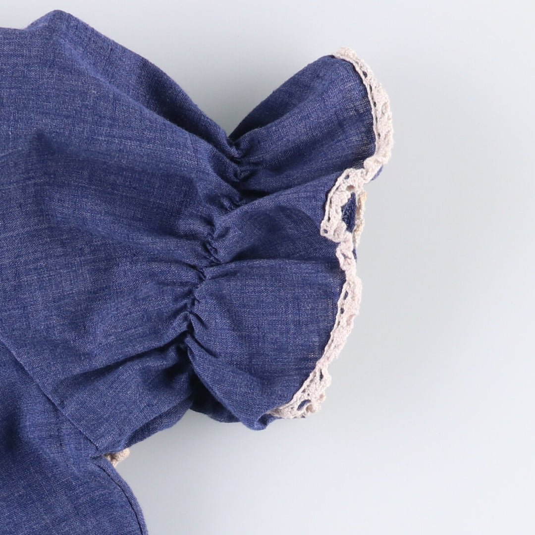 Vintage cutwork embroidered candy sleeve maxi dress, A-line length, made in the USA, size M. polyester blue type Vintage Second Hand