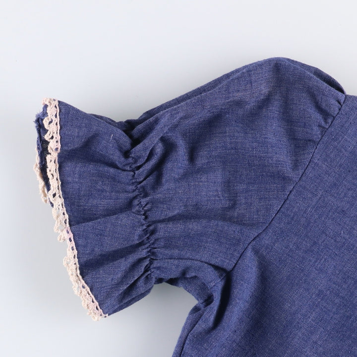 Vintage cutwork embroidered candy sleeve maxi dress, A-line length, made in the USA, size M. polyester blue type Vintage Second Hand