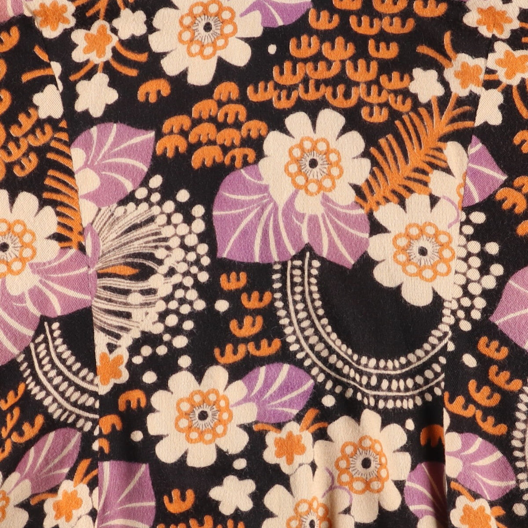 GENO all-over print maxi-length long-sleeve flared dress, women's size M, vintage unclear black type Vintage Second Hand