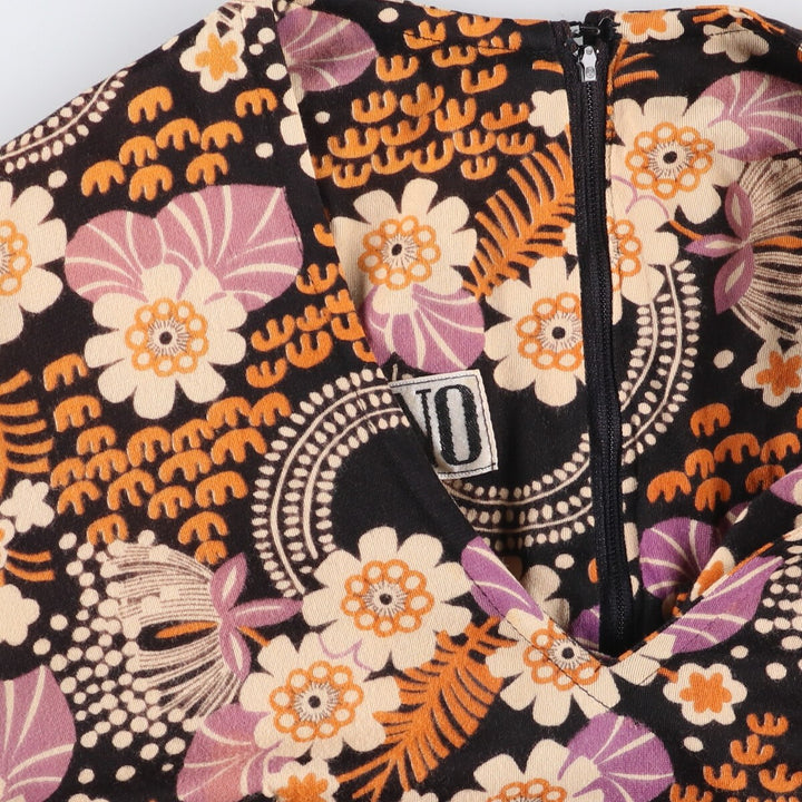 GENO all-over print maxi-length long-sleeve flared dress, women's size M, vintage unclear black type Vintage Second Hand