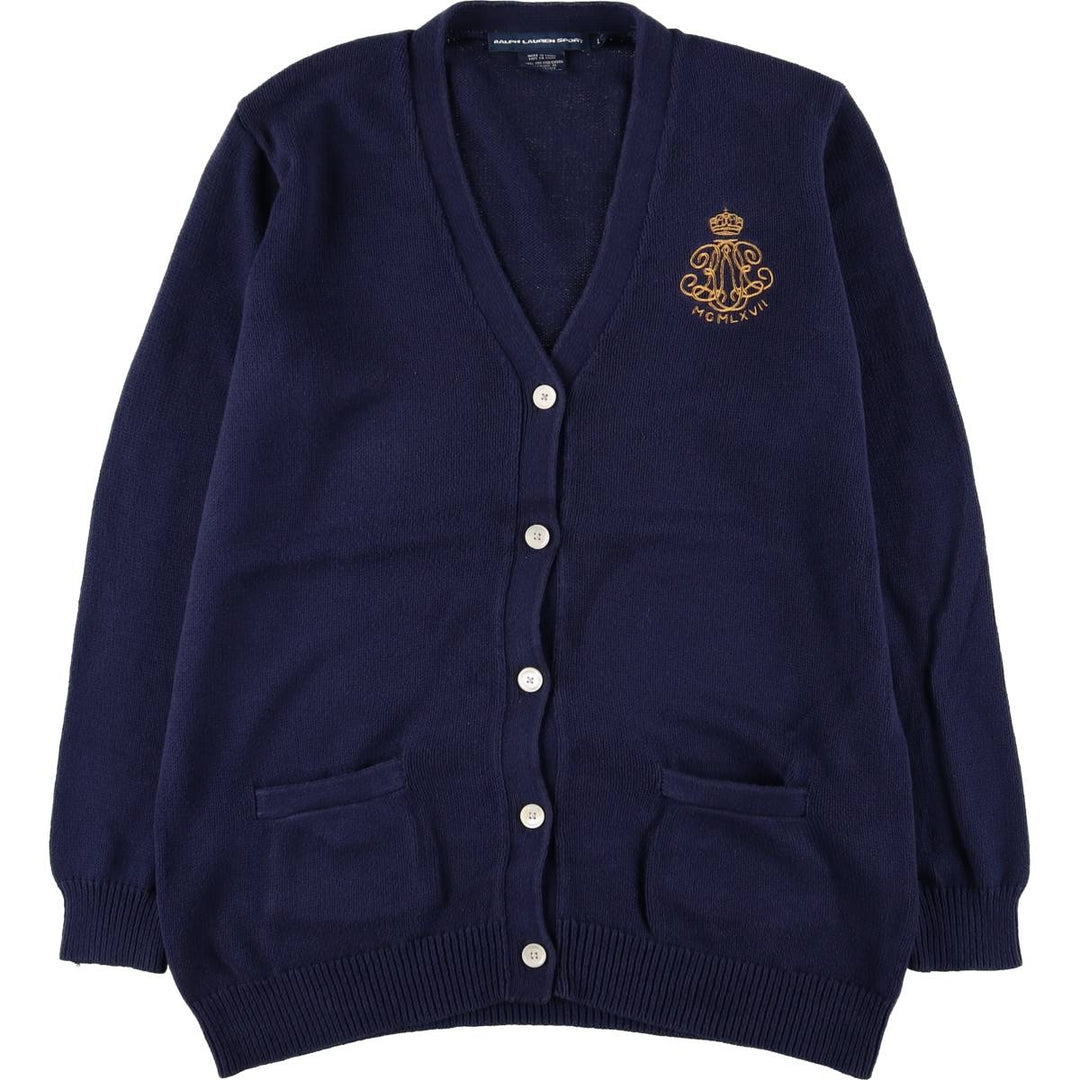 Ralph Lauren RALPH LAUREN SPORT cotton knit cardigan, women's size L cotton navy blue type Vintage Second Hand