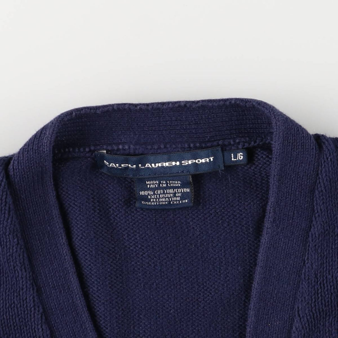 Ralph Lauren RALPH LAUREN SPORT cotton knit cardigan, women's size L cotton navy blue type Vintage Second Hand