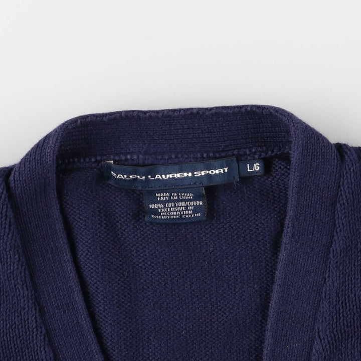 Ralph Lauren RALPH LAUREN SPORT cotton knit cardigan, women's size L cotton navy blue type Vintage Second Hand