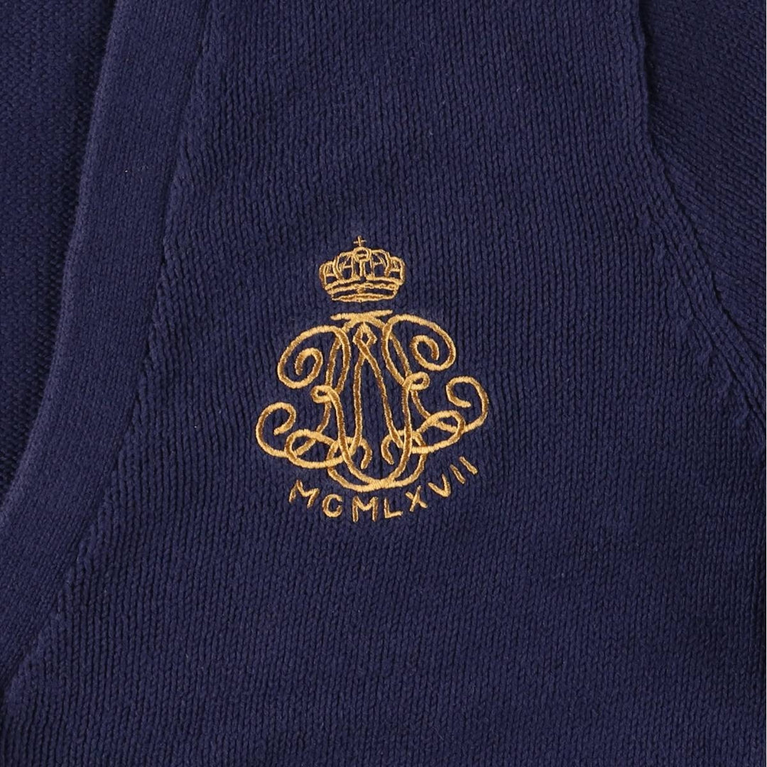 Ralph Lauren RALPH LAUREN SPORT cotton knit cardigan, women's size L cotton navy blue type Vintage Second Hand