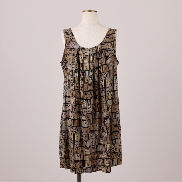 Harley-Davidson all-over print sleeveless flared dress, made in the USA, women's size L Viscose Beige type Vintage Second Hand
