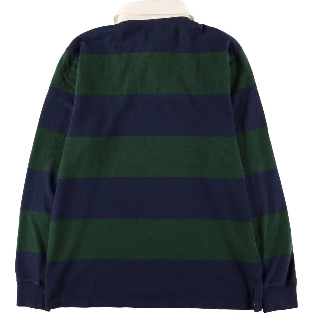 Ralph Lauren Custom Fit Long Sleeve Striped Polo Shirt, Men's Size Medium cotton navy blue type Vintage Second Hand