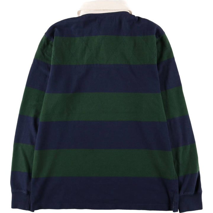 Ralph Lauren Custom Fit Long Sleeve Striped Polo Shirt, Men's Size Medium cotton navy blue type Vintage Second Hand