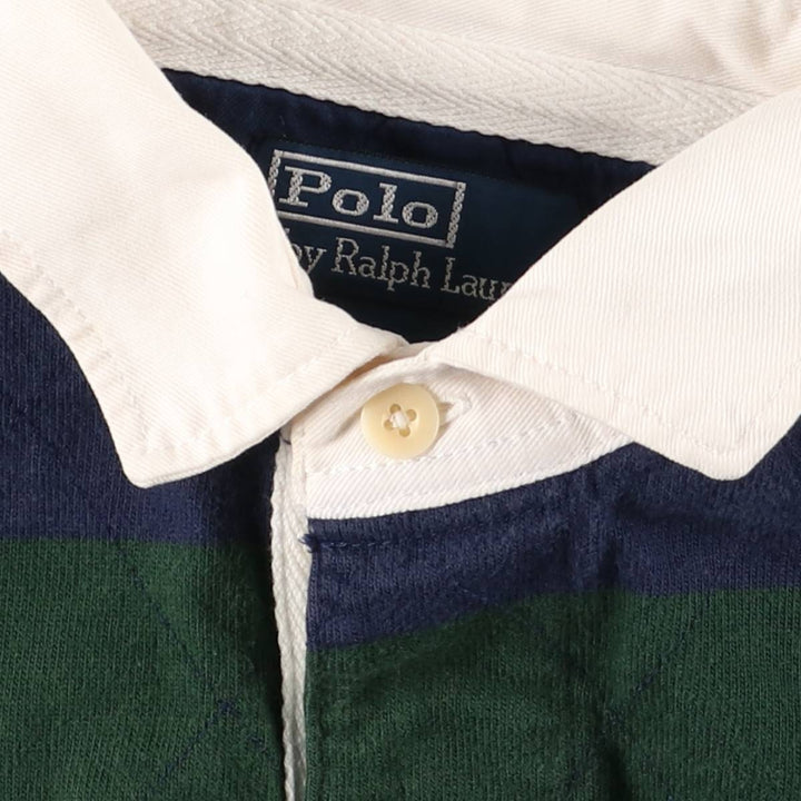 Ralph Lauren Custom Fit Long Sleeve Striped Polo Shirt, Men's Size Medium cotton navy blue type Vintage Second Hand