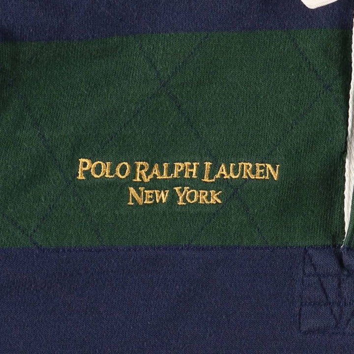 Ralph Lauren Custom Fit Long Sleeve Striped Polo Shirt, Men's Size Medium cotton navy blue type Vintage Second Hand