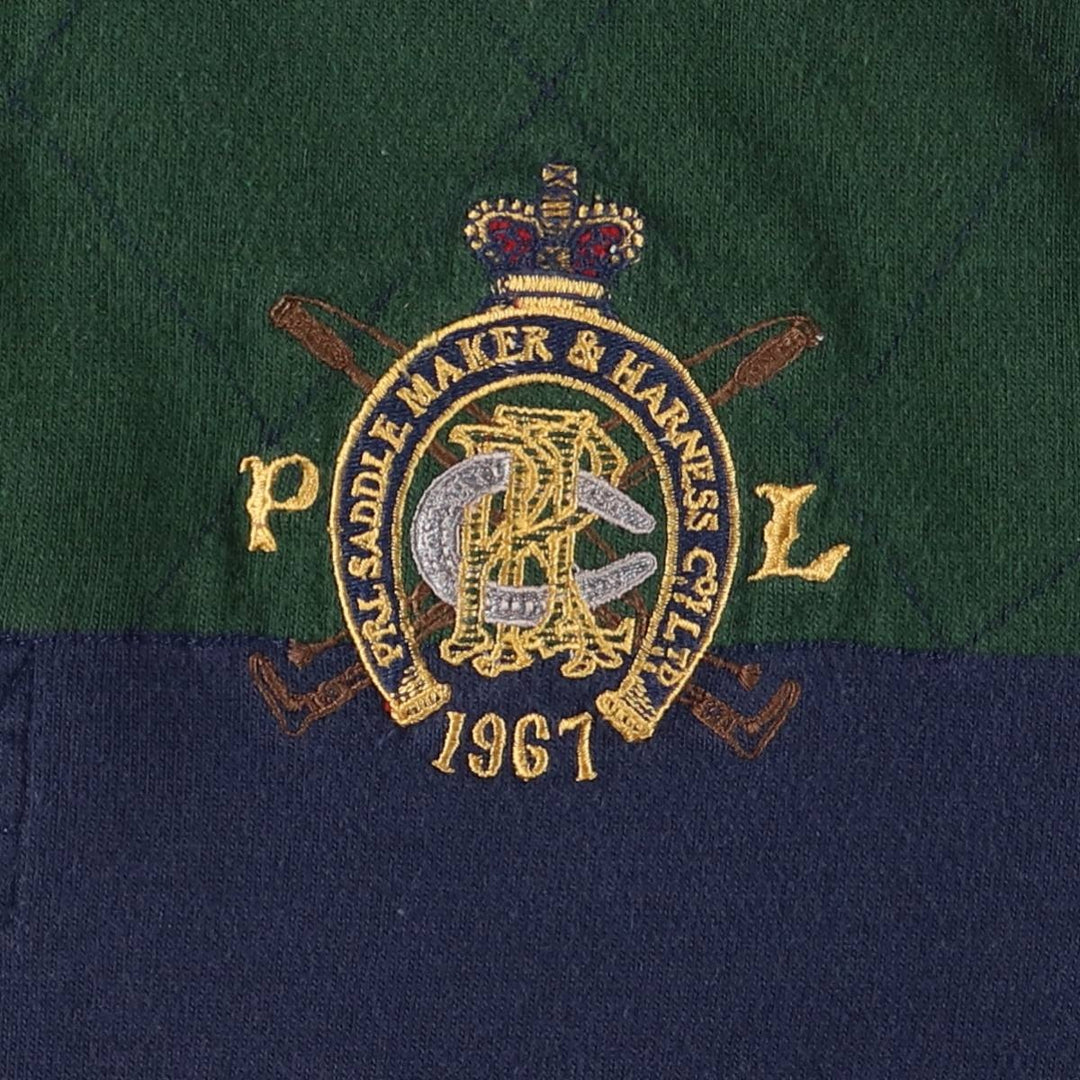 Ralph Lauren Custom Fit Long Sleeve Striped Polo Shirt, Men's Size Medium cotton navy blue type Vintage Second Hand