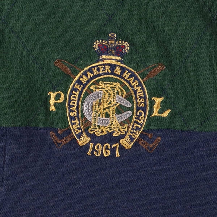 Ralph Lauren Custom Fit Long Sleeve Striped Polo Shirt, Men's Size Medium cotton navy blue type Vintage Second Hand