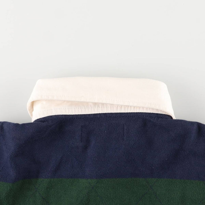 Ralph Lauren Custom Fit Long Sleeve Striped Polo Shirt, Men's Size Medium cotton navy blue type Vintage Second Hand