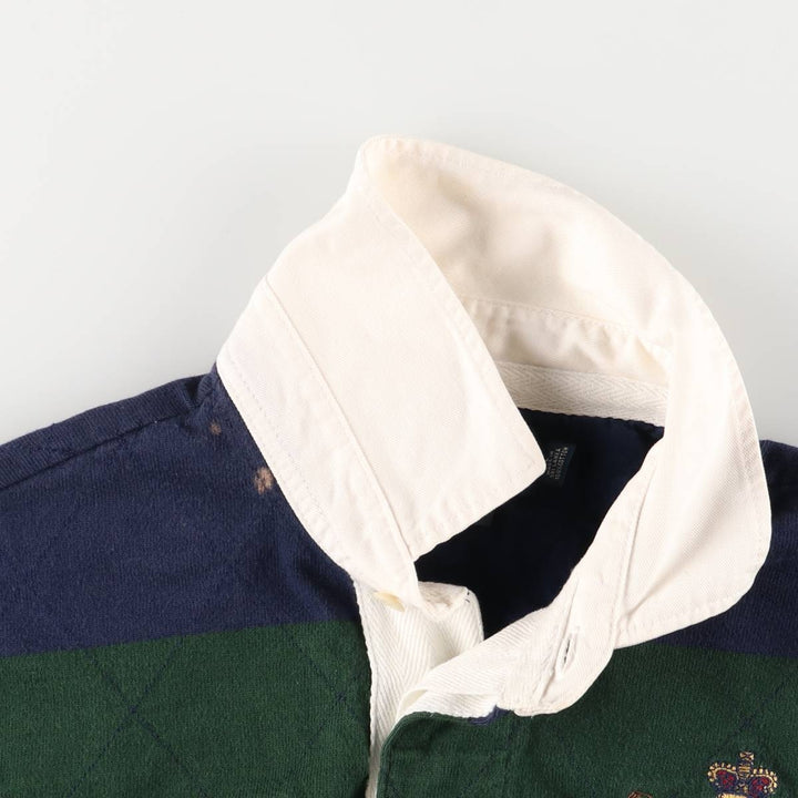 Ralph Lauren Custom Fit Long Sleeve Striped Polo Shirt, Men's Size Medium cotton navy blue type Vintage Second Hand