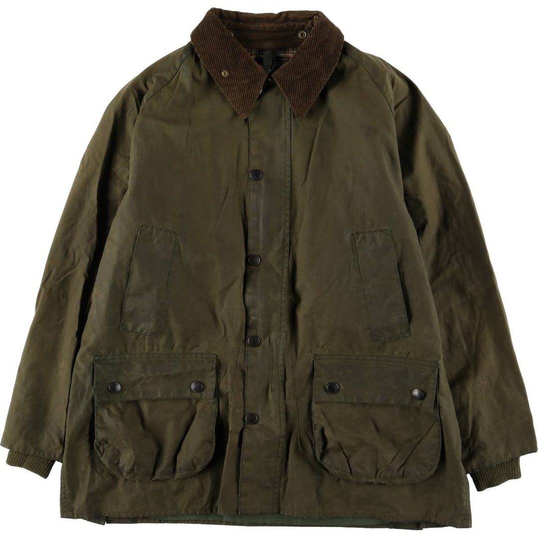1990'S Barbour Bedale (formerly 3 Warrant) waxed cotton oiled jacket, Made in England, C42, Men's Size L cotton Khaki type Vintage Second Hand