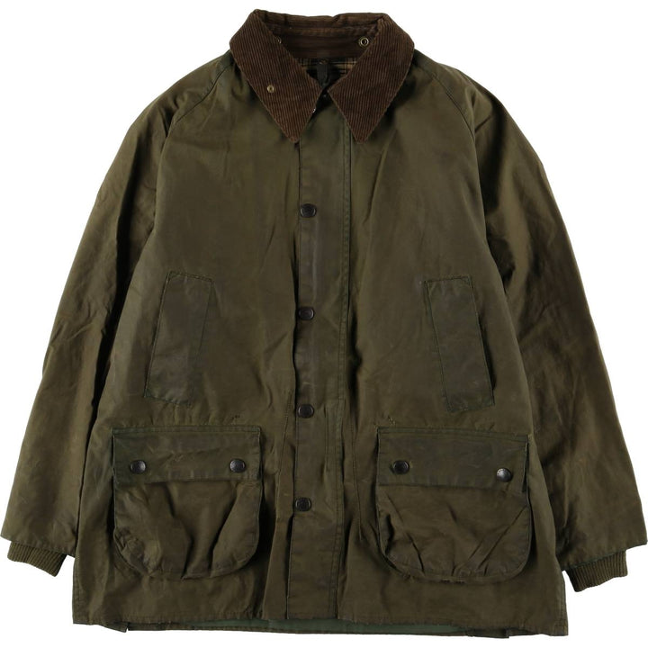 1990'S Barbour Bedale (formerly 3 Warrant) waxed cotton oiled jacket, Made in England, C42, Men's Size L cotton Khaki type Vintage Second Hand