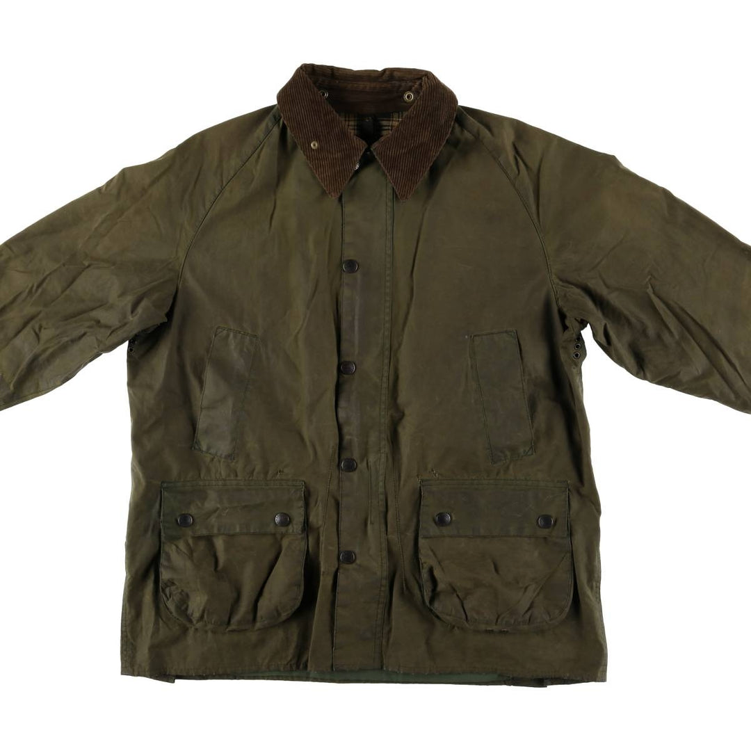 1990'S Barbour Bedale (formerly 3 Warrant) waxed cotton oiled jacket, Made in England, C42, Men's Size L cotton Khaki type Vintage Second Hand