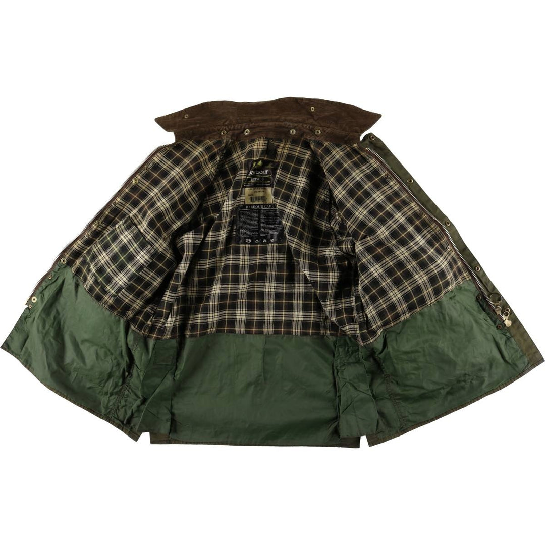 1990'S Barbour Bedale (formerly 3 Warrant) waxed cotton oiled jacket, Made in England, C42, Men's Size L cotton Khaki type Vintage Second Hand