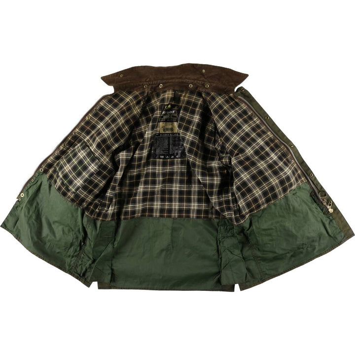 1990'S Barbour Bedale (formerly 3 Warrant) waxed cotton oiled jacket, Made in England, C42, Men's Size L cotton Khaki type Vintage Second Hand