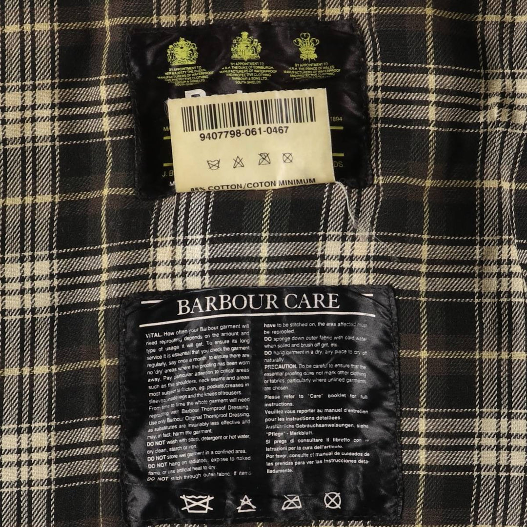 1990'S Barbour Bedale (formerly 3 Warrant) waxed cotton oiled jacket, Made in England, C42, Men's Size L cotton Khaki type Vintage Second Hand