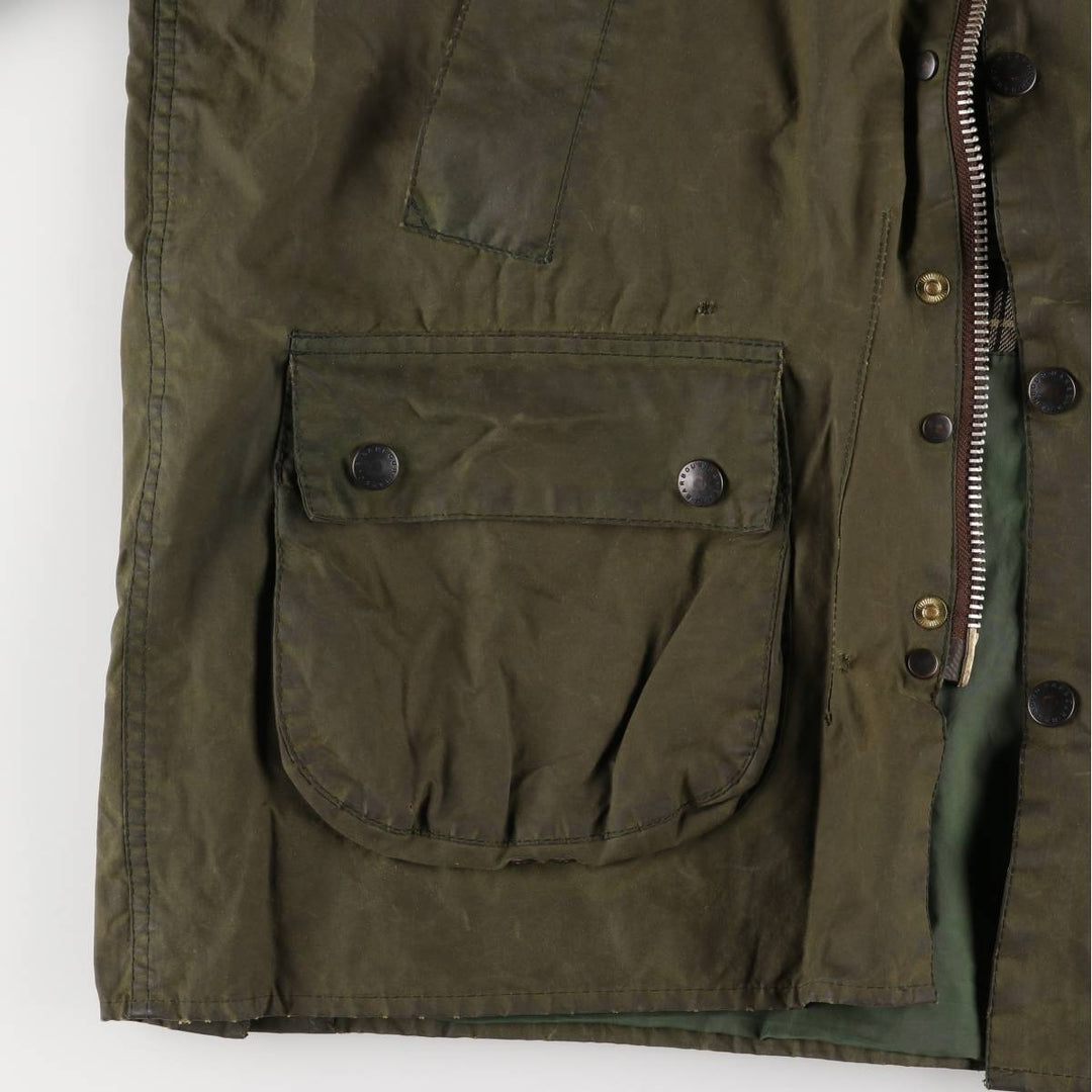 1990'S Barbour Bedale (formerly 3 Warrant) waxed cotton oiled jacket, Made in England, C42, Men's Size L cotton Khaki type Vintage Second Hand
