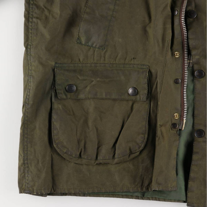 1990'S Barbour Bedale (formerly 3 Warrant) waxed cotton oiled jacket, Made in England, C42, Men's Size L cotton Khaki type Vintage Second Hand