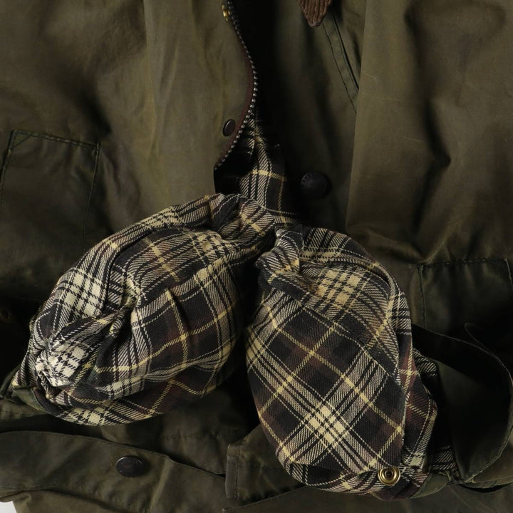 1990'S Barbour Bedale (formerly 3 Warrant) waxed cotton oiled jacket, Made in England, C42, Men's Size L cotton Khaki type Vintage Second Hand