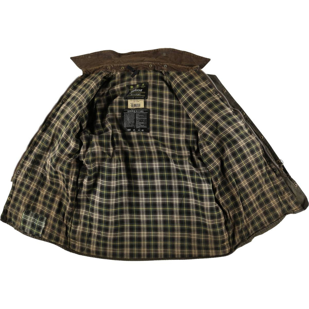 1990'S Barbour BEAUFORT 3 Warrant Oiled Hunting Jacket, Made in England, C46, Men's XL cotton Khaki type Vintage Second Hand