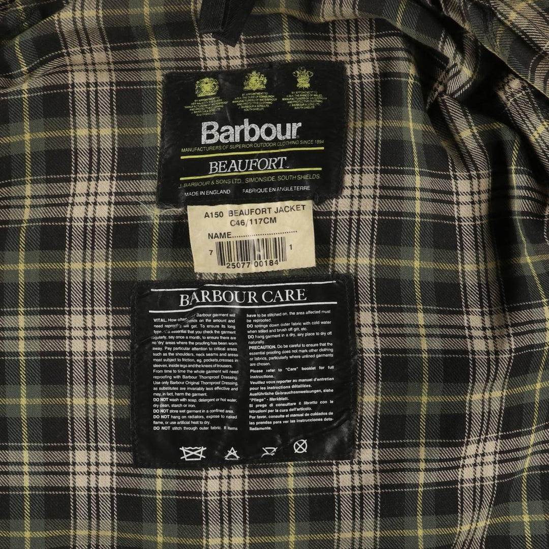 1990'S Barbour BEAUFORT 3 Warrant Oiled Hunting Jacket, Made in England, C46, Men's XL cotton Khaki type Vintage Second Hand