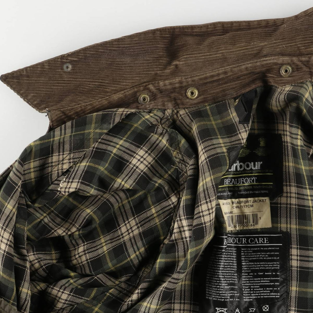 1990'S Barbour BEAUFORT 3 Warrant Oiled Hunting Jacket, Made in England, C46, Men's XL cotton Khaki type Vintage Second Hand
