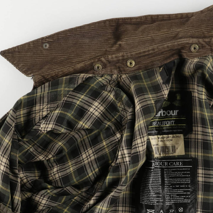 1990'S Barbour BEAUFORT 3 Warrant Oiled Hunting Jacket, Made in England, C46, Men's XL cotton Khaki type Vintage Second Hand