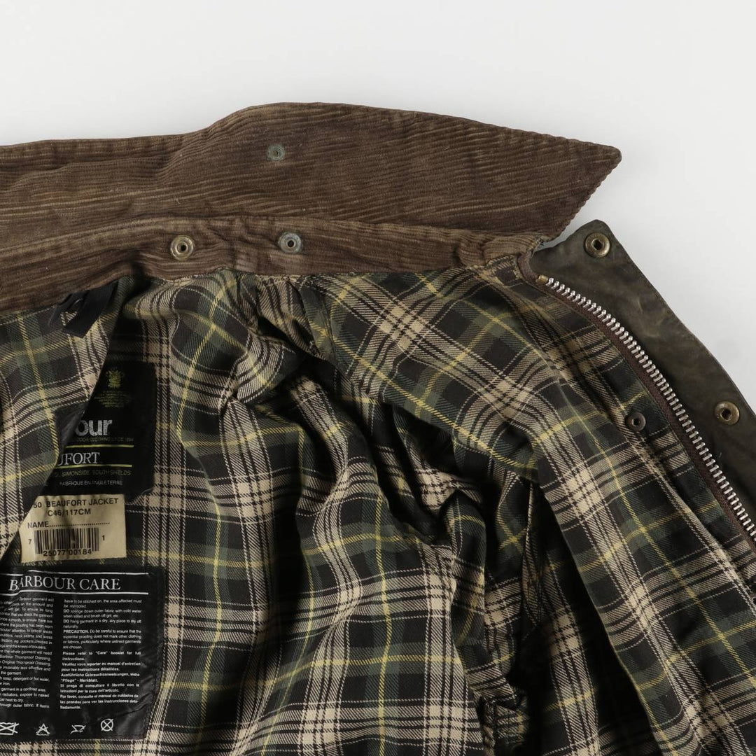1990'S Barbour BEAUFORT 3 Warrant Oiled Hunting Jacket, Made in England, C46, Men's XL cotton Khaki type Vintage Second Hand