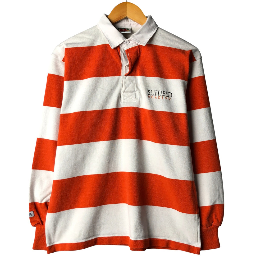 90s-00'S Vintage BARBARIAN Striped Long Sleeve Rugby Shirt, Men's Size M cotton orange type Vintage Second Hand