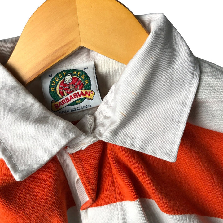 90s-00'S Vintage BARBARIAN Striped Long Sleeve Rugby Shirt, Men's Size M cotton orange type Vintage Second Hand
