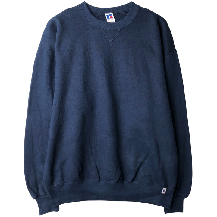 90'S Russell plain blank sweatshirt, sweatshirt, made in USA, men's XL size, vintage cotton navy blue type Vintage Second Hand