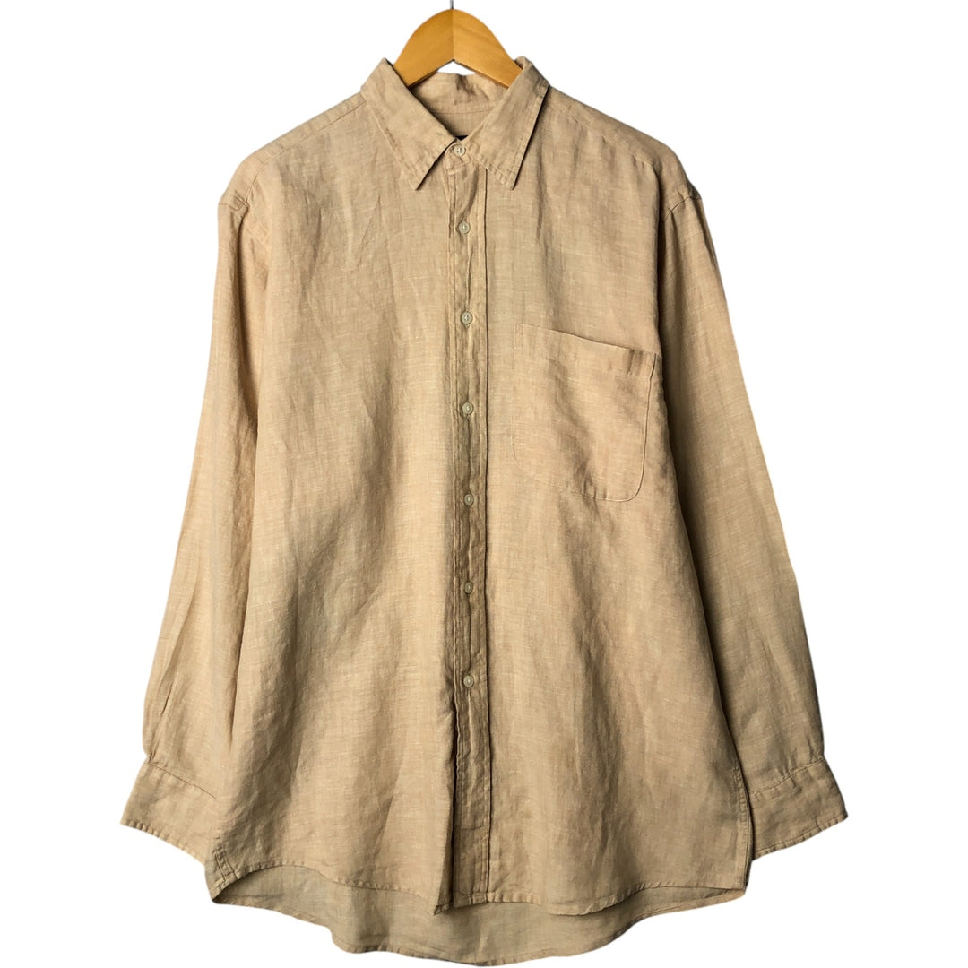 90'S JOS.A.BANK Vintage Long Sleeve Linen Shirt, Men's Size Medium linen Beige type Vintage Second Hand