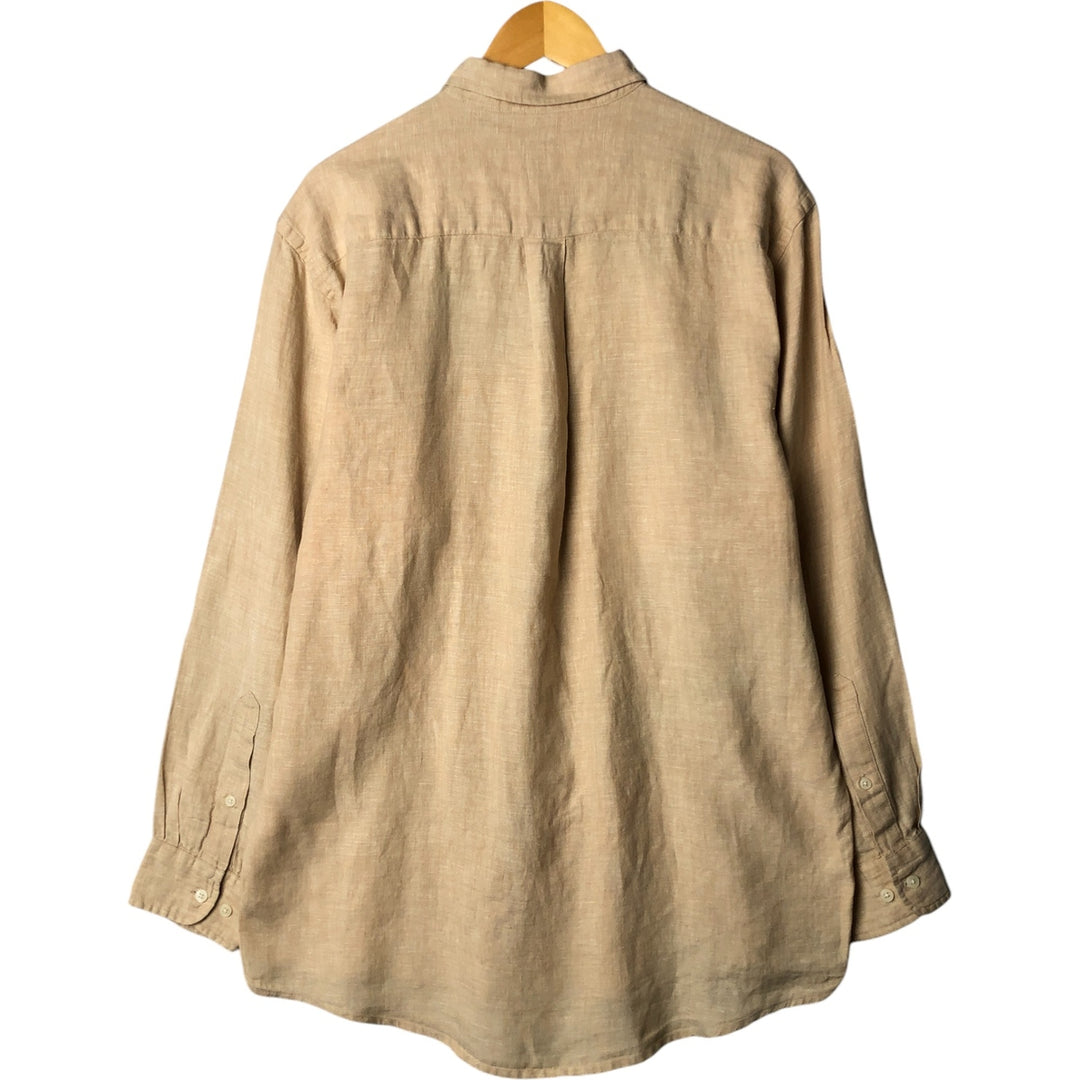 90'S JOS.A.BANK Vintage Long Sleeve Linen Shirt, Men's Size Medium linen Beige type Vintage Second Hand