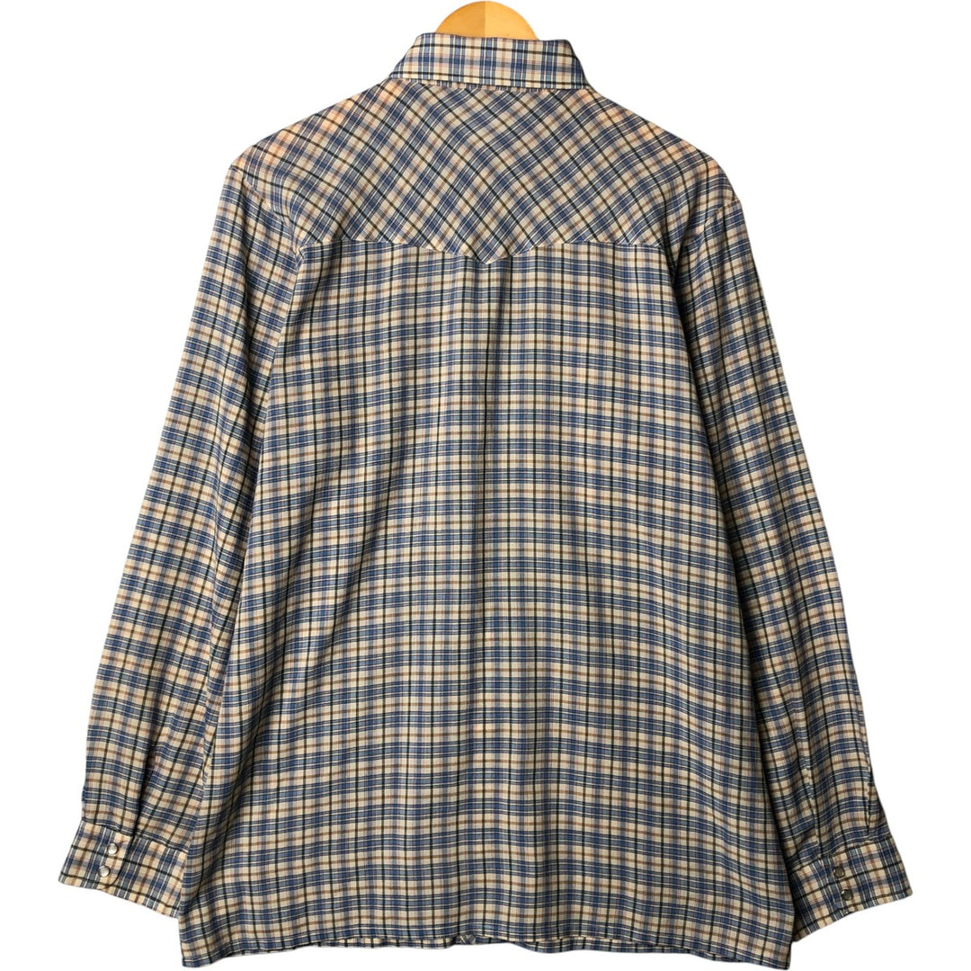 70s-80'S Levi's Check Pattern Long Sleeve Western Shirt, Men's Size XL polyester Blue type light blue Vintage Second Hand