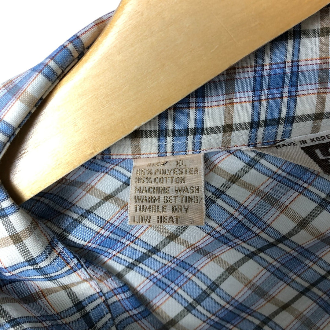 70s-80'S Levi's Check Pattern Long Sleeve Western Shirt, Men's Size XL polyester Blue type light blue Vintage Second Hand